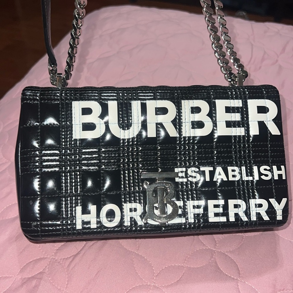 Burberry Small Horseferry Print Quilted Lola TB Shoulder Crossbody Bag Black